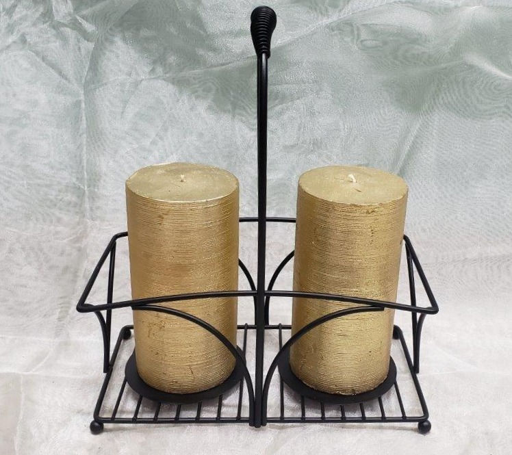 Thumbnail: Black Metal Double Candle Holder with Candle Securing Spikes and Carrying Handle