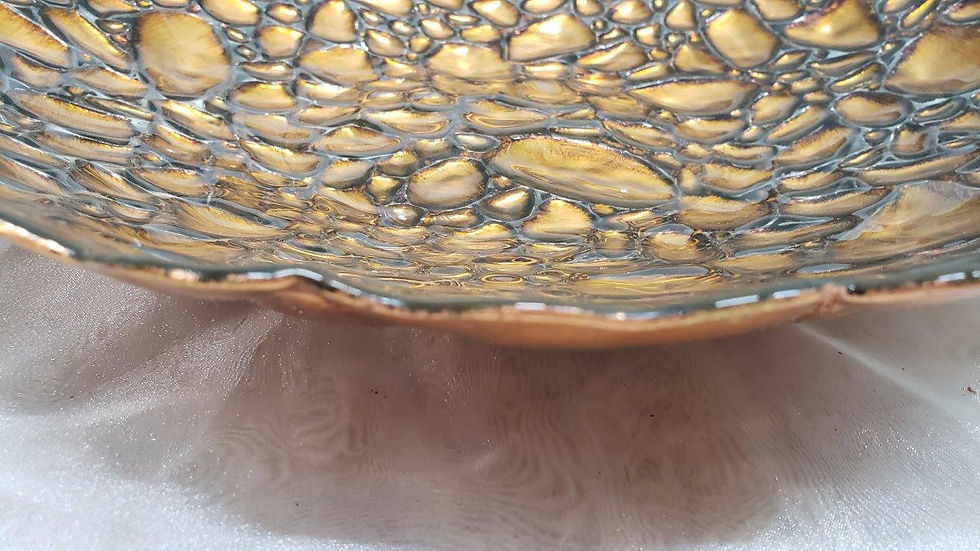 Thumbnail: Glossy Bubble Design Large Serving Bowl with Bronze-Orange Brushed Finish