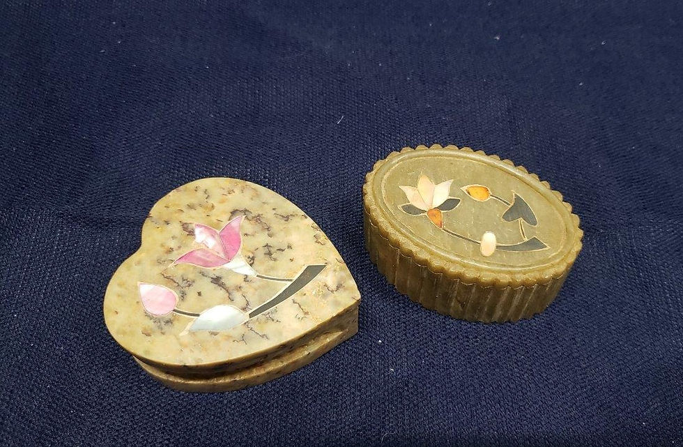 Collectible Carved Stone Knick Knack Boxes with Floral Designs – Heart Box