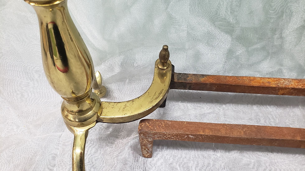 Thumbnail: Pair of Brass Andirons – Antique Andirons for Fireplace and Wood Storage