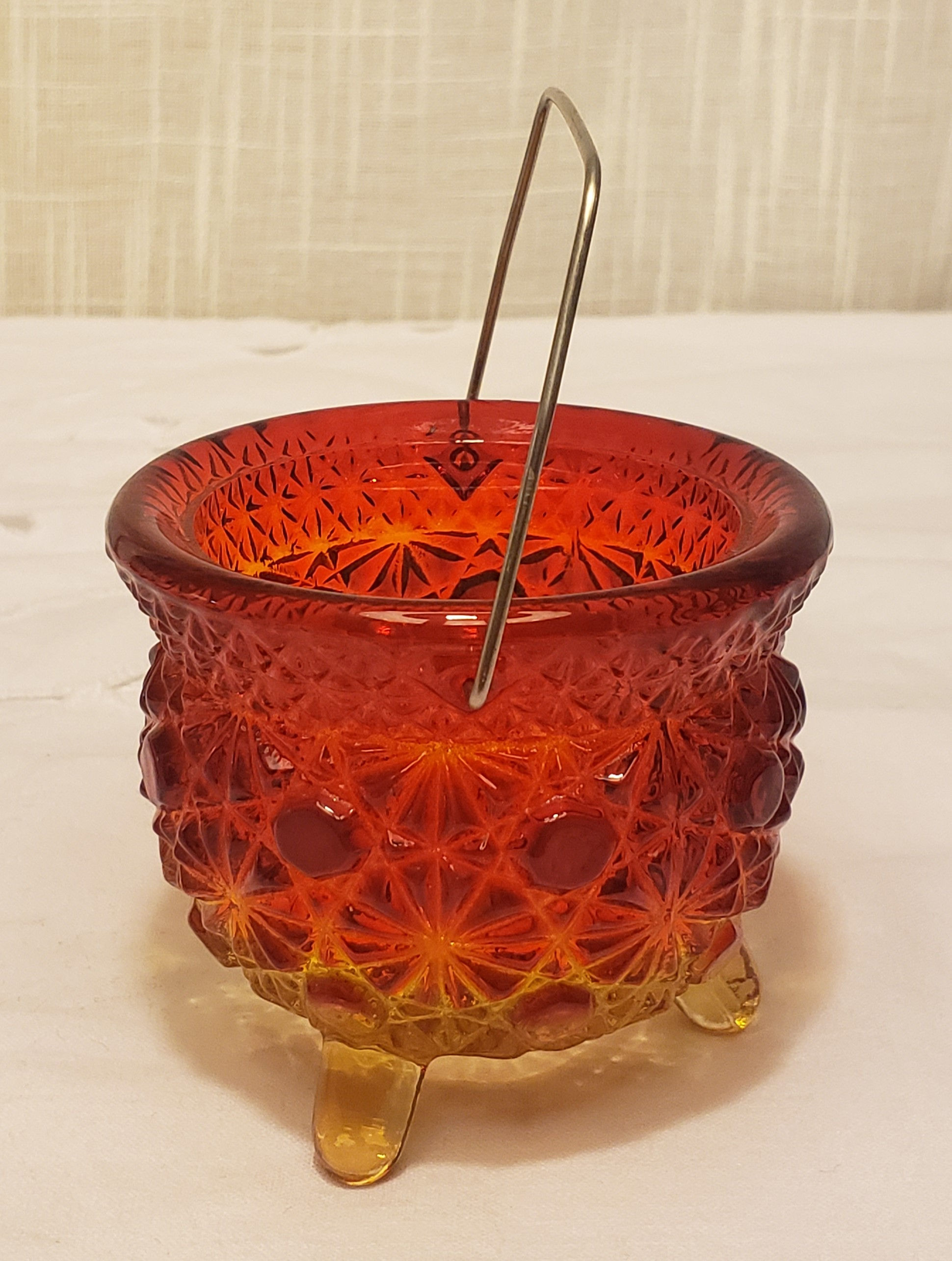Footed Glass Amberina Bowl with Silver Handle