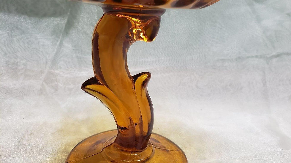 Thumbnail: Orange Brown Translucent Glass Pedestal Bowl Compote with Ruffled Top Edge