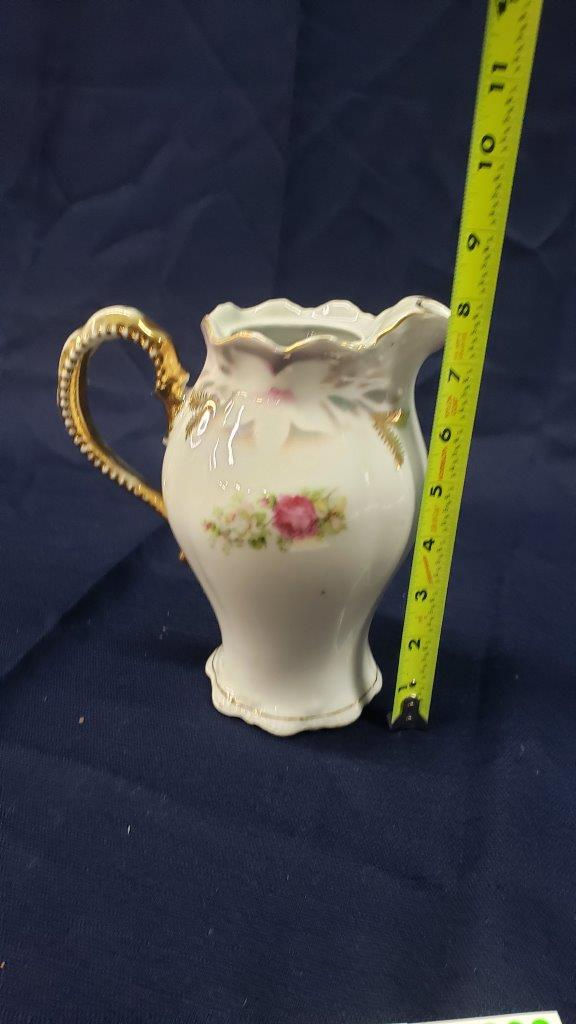 Thumbnail: Vintage White Pitcher with Pink Flowers Décor – Leuchtenburg Germany