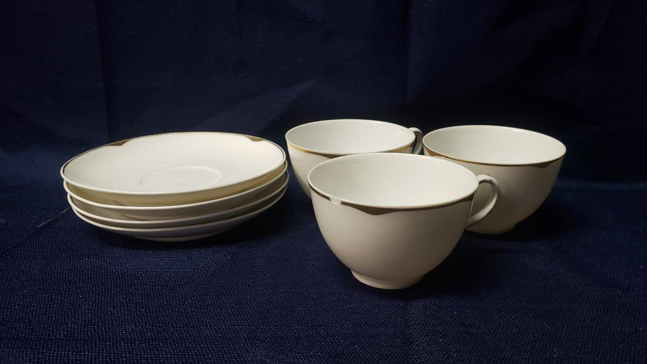 MZ Austria Habsburg China White and Gold Trimmed Teacups and Saucers