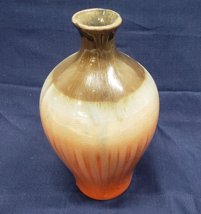 Thumbnail: Orange Brown Pair of Kalahari Vases with Glazed Finish