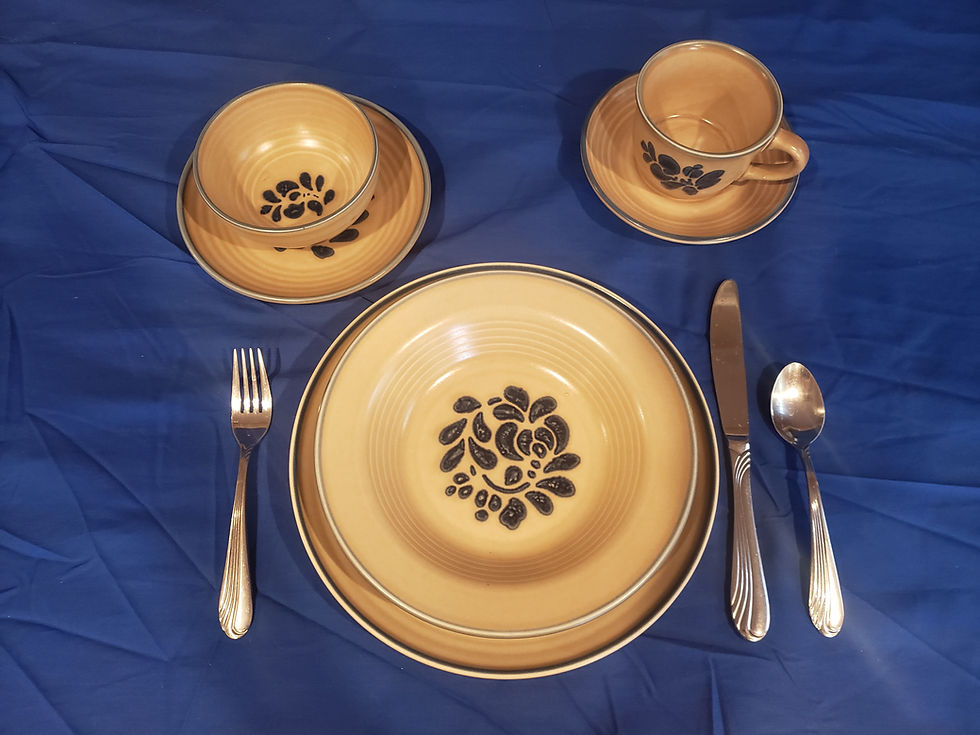 Thumbnail: Pfaltzgraff Tan Stoneware with Blue Patterns Casserole Dish, Serving Platters