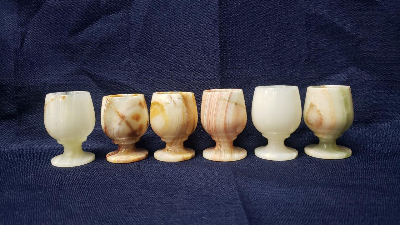 Set of 6 Stone Mini Goblets – Collectible Marbled Goblets of White and Brown