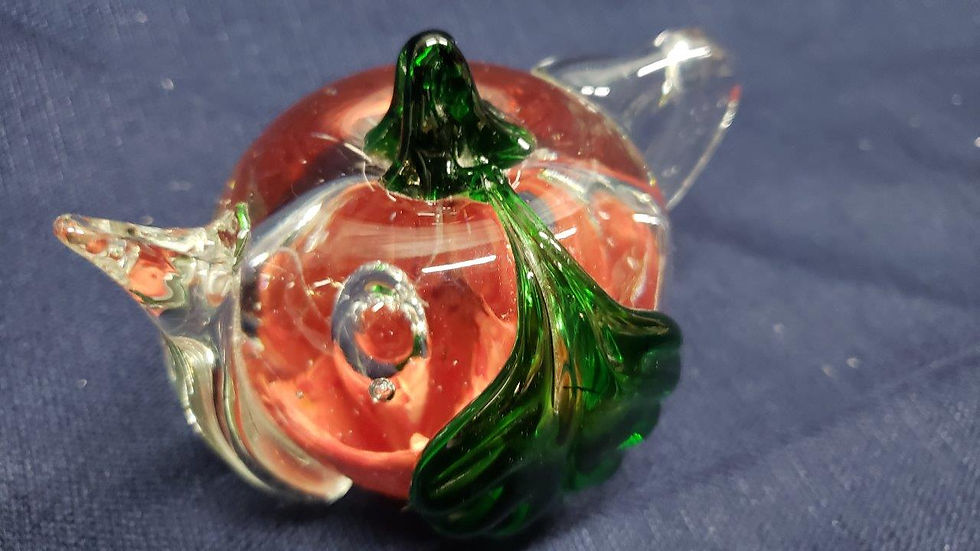 Thumbnail: VERY UNIQUE – Orange Pumpkin Solid Glass Paperweight Teapot with Green Leaf
