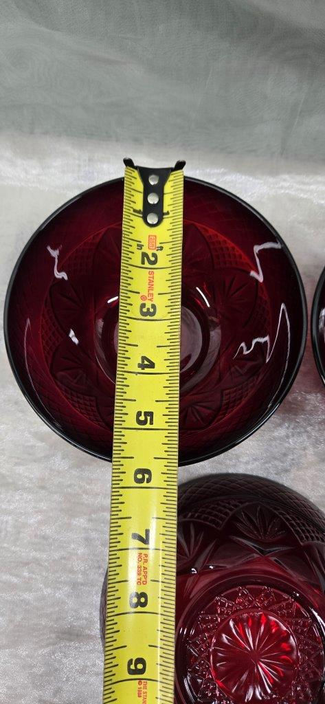 Thumbnail: Set of 5 Red Cut Glass Translucent Bowls – Decorative Soup Bowls – Ruby Red