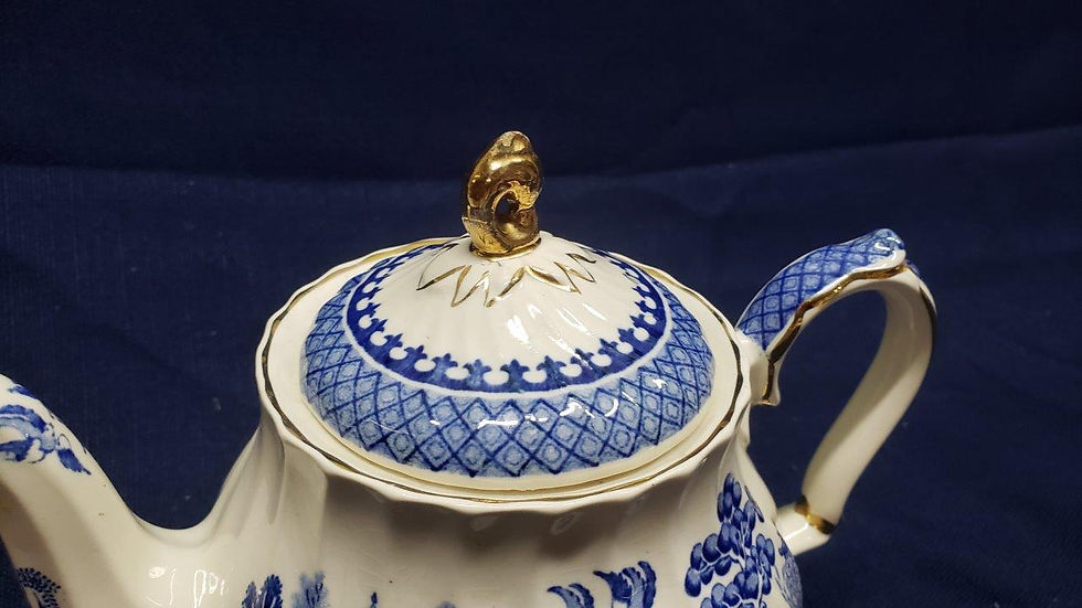Thumbnail: Sadler England White and Blue Teapot with Golden Handled Lie – Collectible Glass