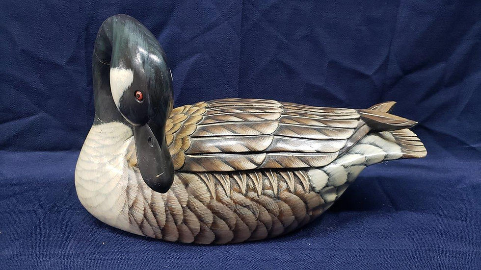 Vintage Gray and Brown Duck with Ling Curved Neck and White Accenting Feathers
