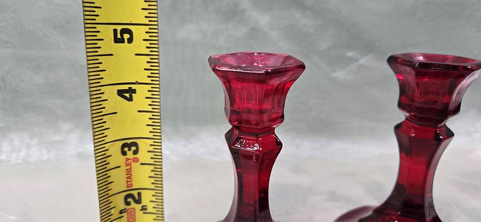 Thumbnail: Red Glass Tall Candle Holder Pair