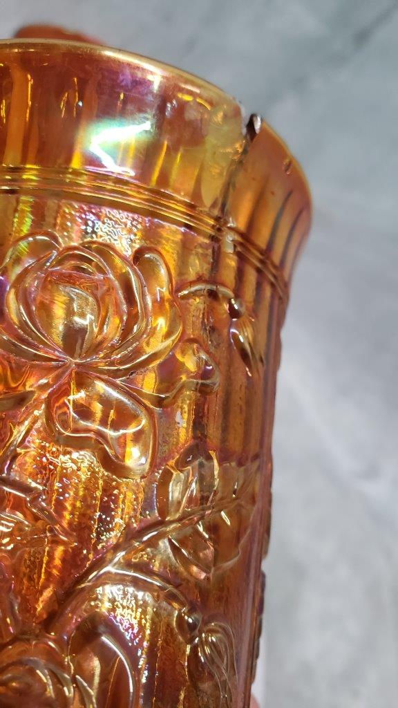 Thumbnail: Vintage Rose Cut Pattern Orange Carnival Glass - Set of 2 Tumbler Cups