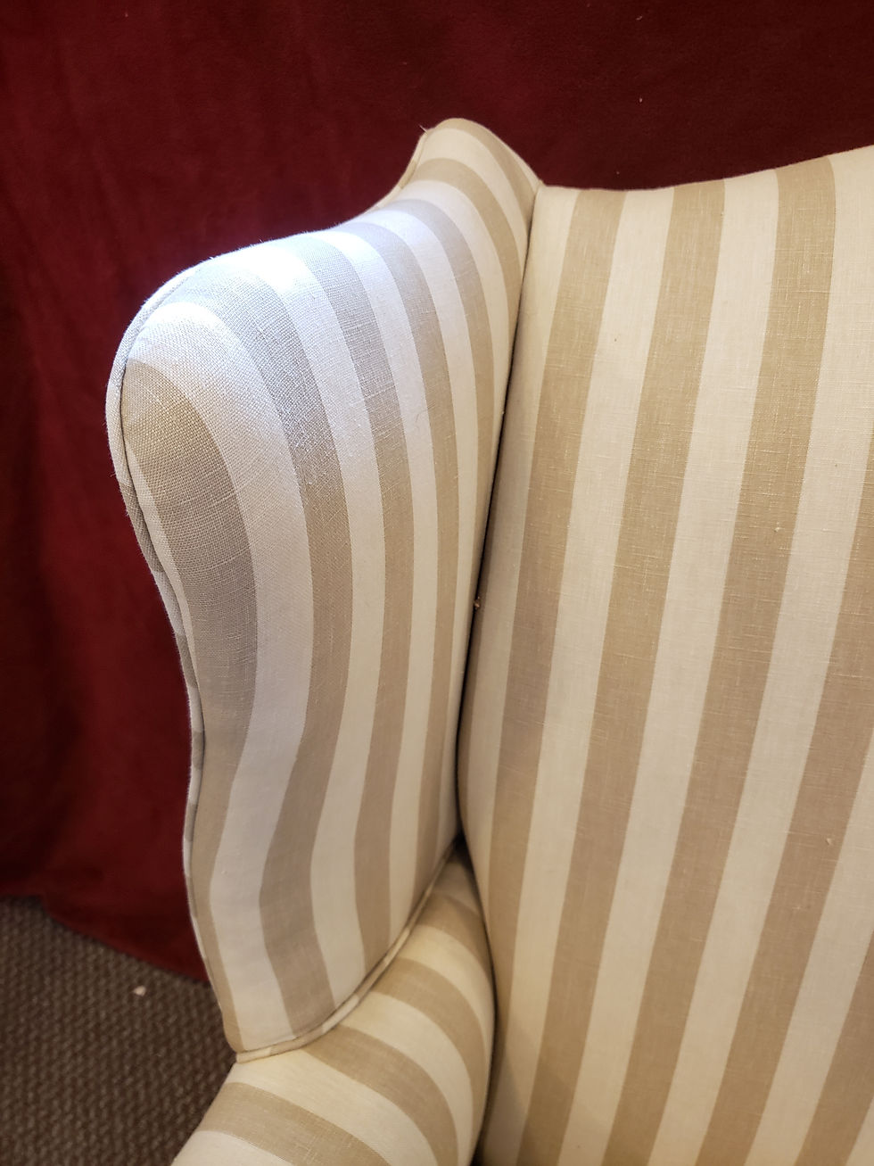 Thumbnail: 20th C. Striped Linen Upholstered Wingback Chair