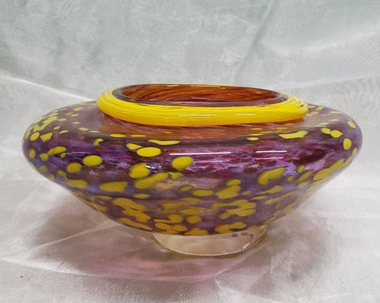 Vintage Cranberry and Sunshine Translucent Glass Bowl – Heavy Pink Yellow Bowl