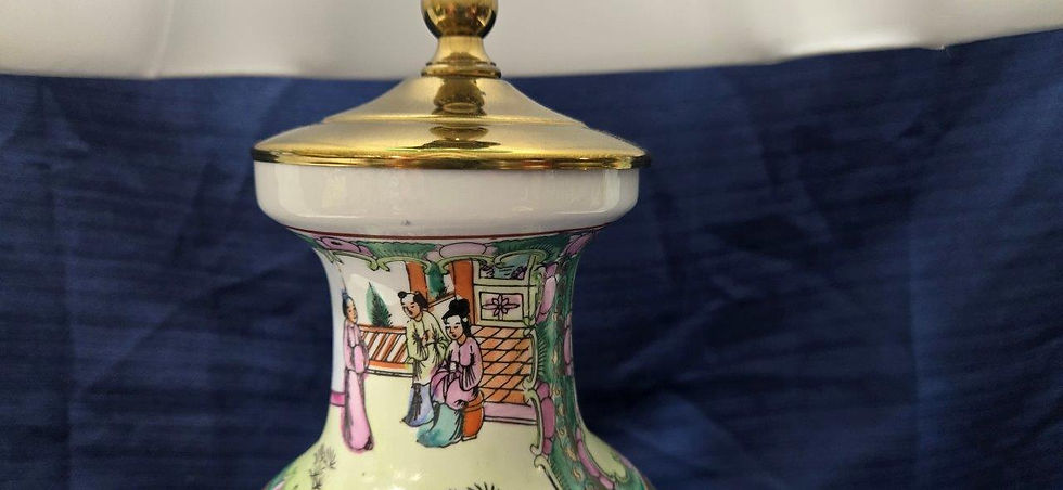 Thumbnail: Oriental Patterned Lamp Décor with White Shade – Table Lamp – Vintage Table Lamp
