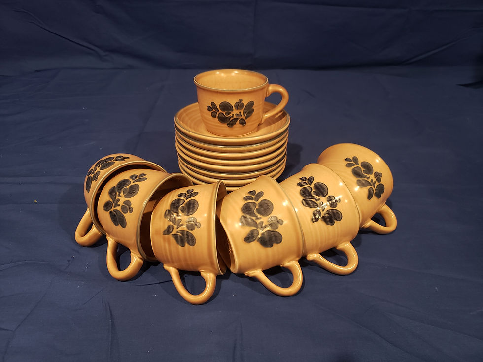 Thumbnail: Pfaltzgraff Tan Stoneware with Blue Patterns Casserole Dish, Serving Platters