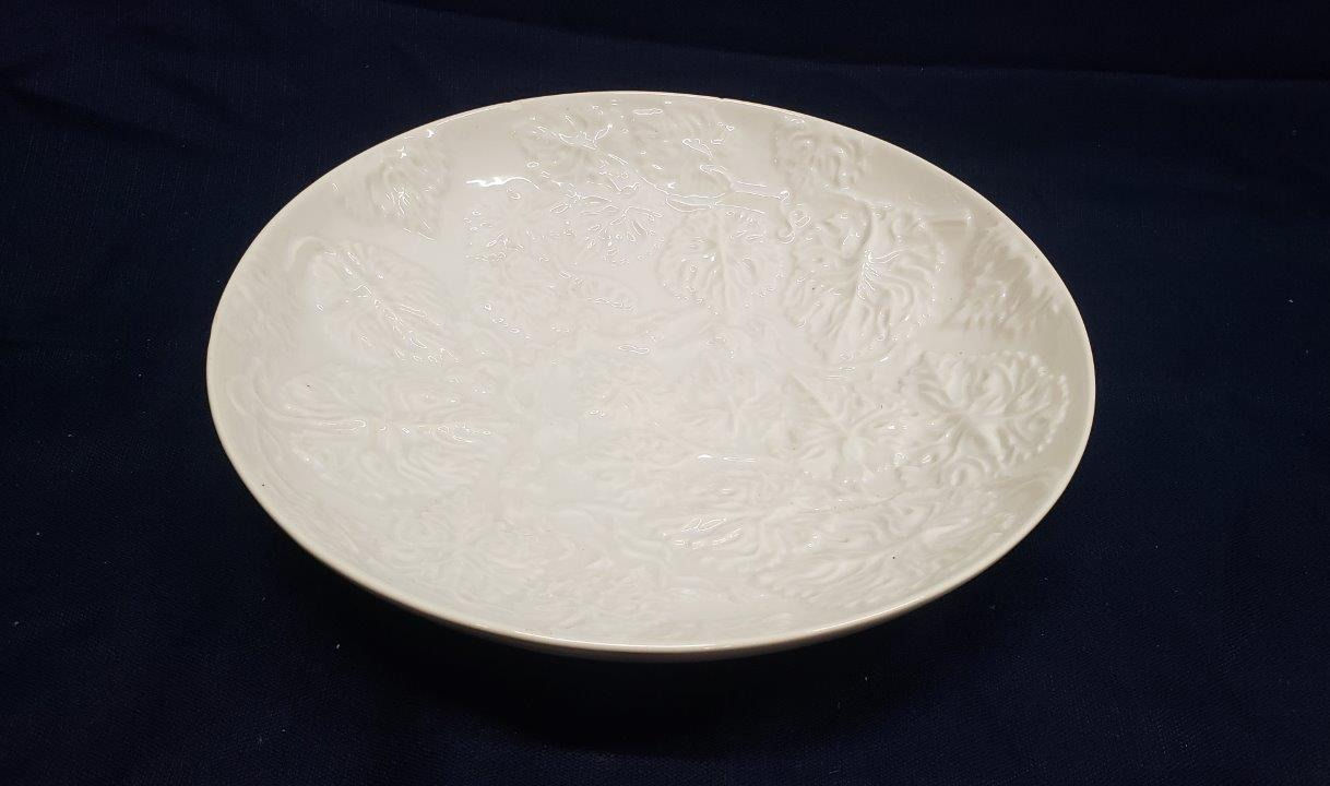 Large White Platter with Intricate Embossing and Elegant Designs – Serving Bowl