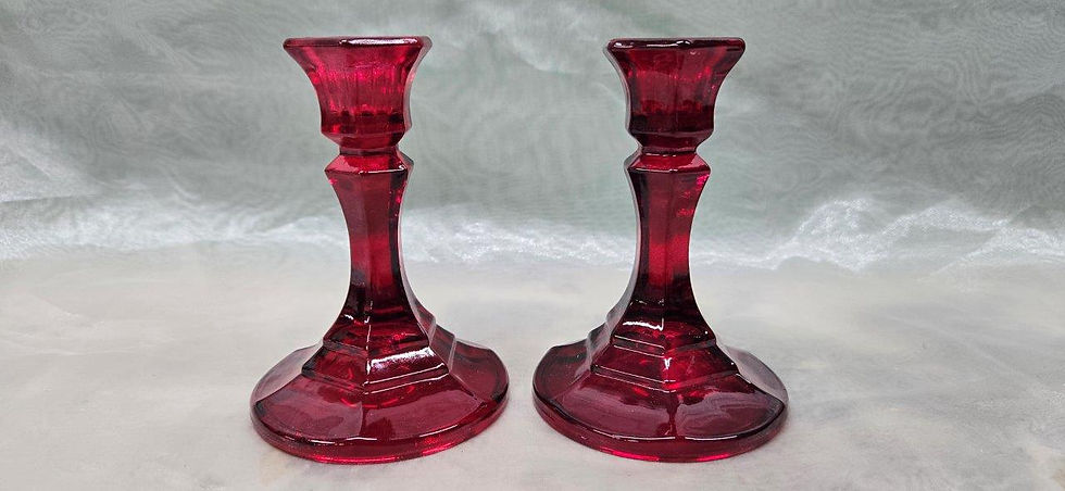 Thumbnail: Red Glass Tall Candle Holder Pair