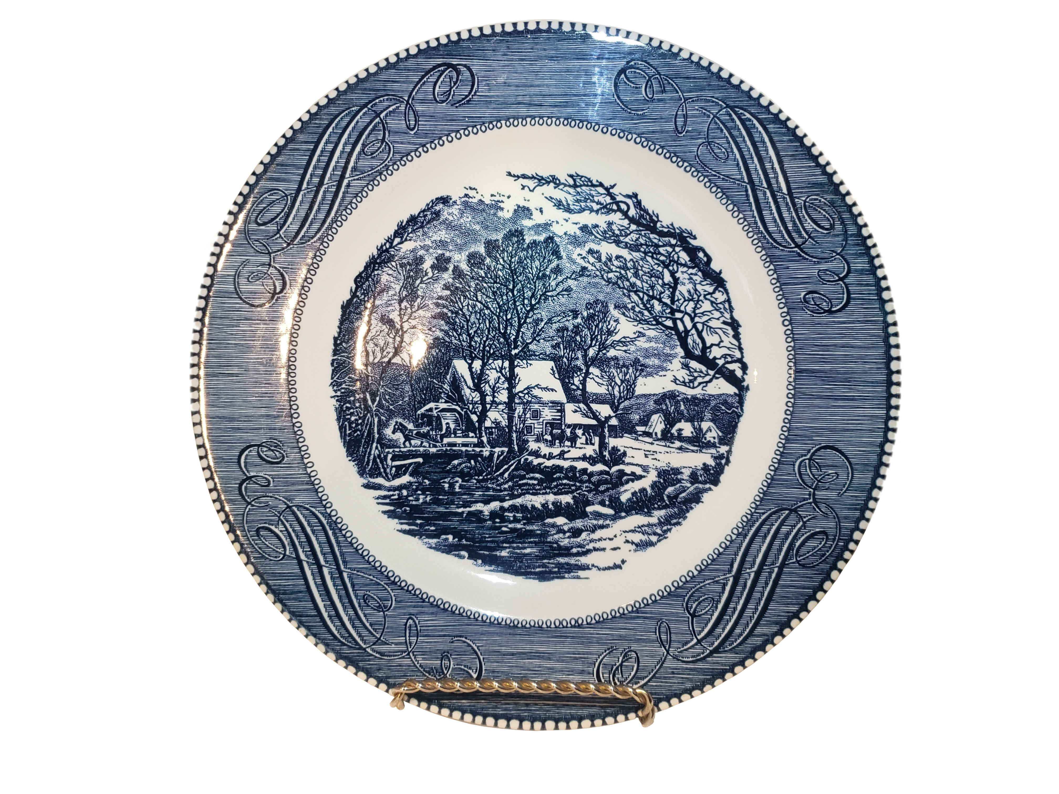 Blue Patterned Plate by Currier and Ives