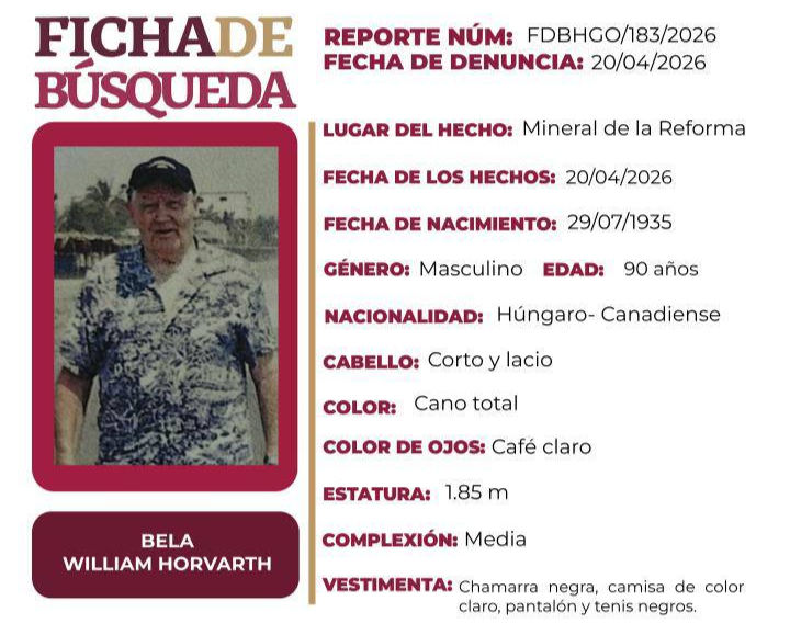 Buscan a húngaro-canadiense en Hidalgo, tiene 90 años de edad