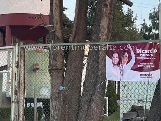Propaganda de Claudia Sheinbaum y Ricardo Crespo en edificios públicos de Pachuca