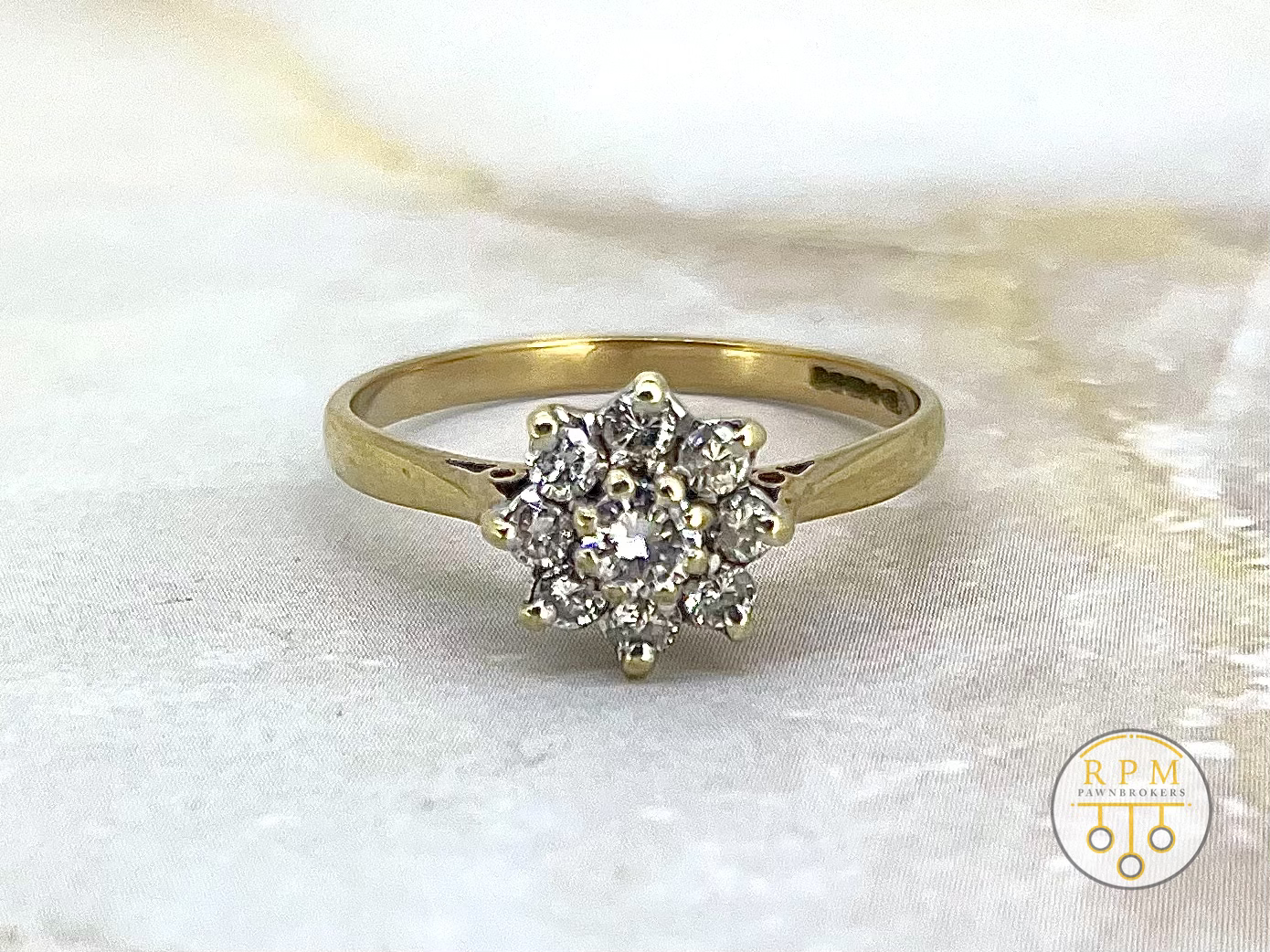 9ct Yellow Gold Diamond Flower Cluster Ring