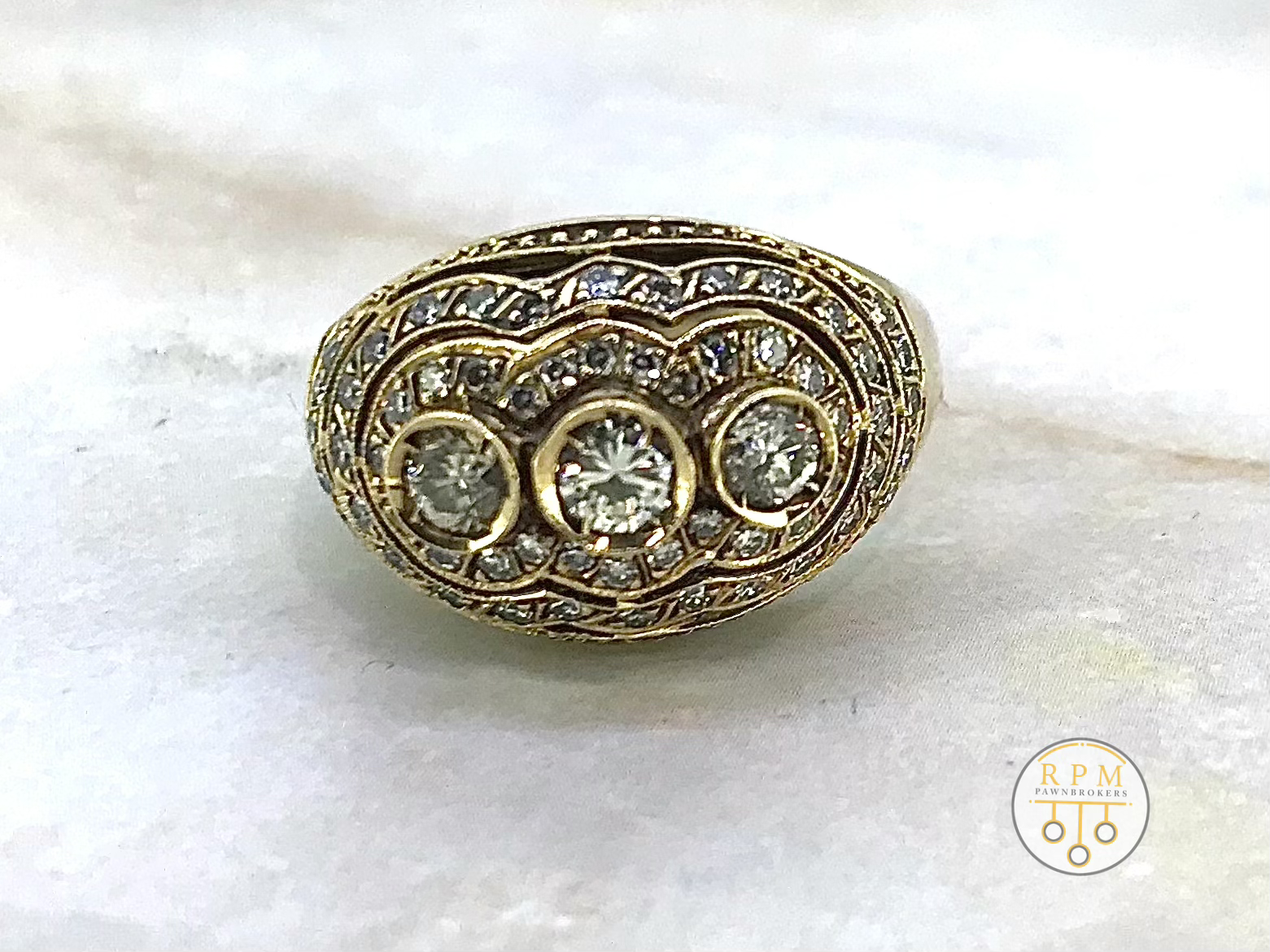 14ct Yellow Gold Diamond Domed Ring