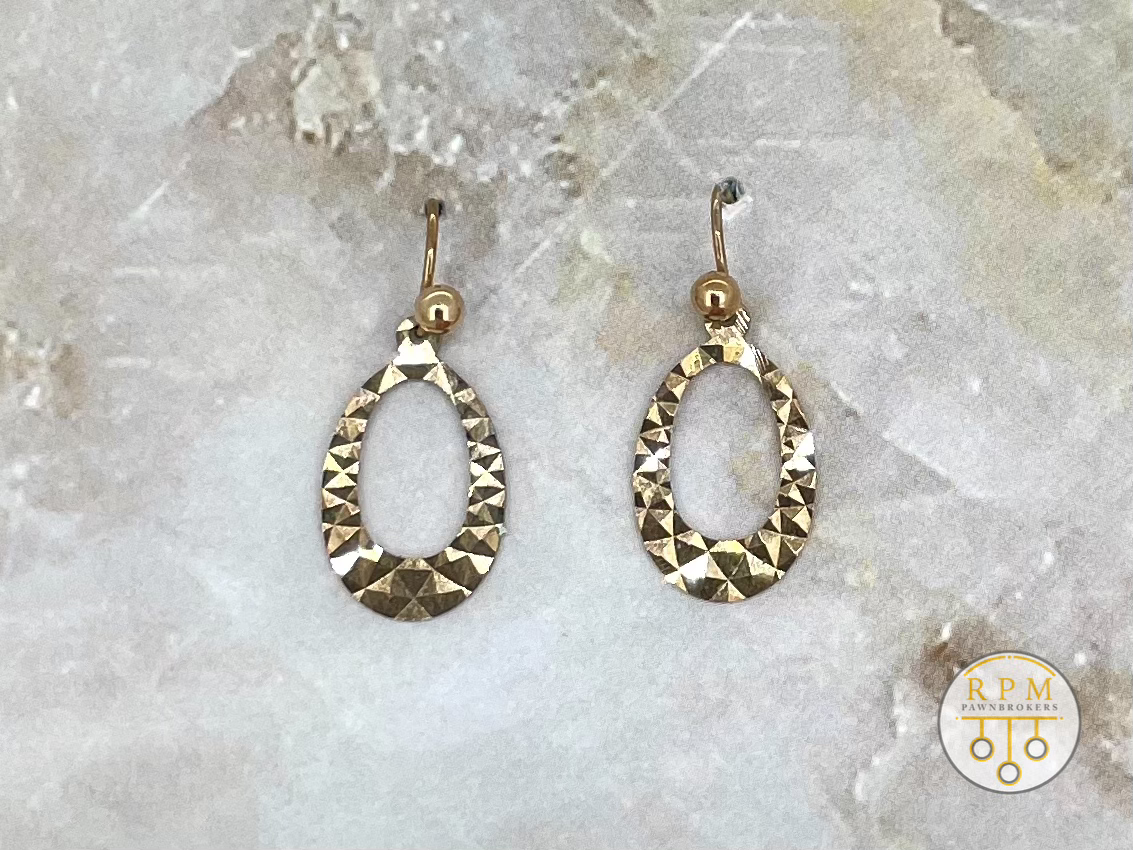 9ct Yellow Gold Patterned Oval Drop Earrings