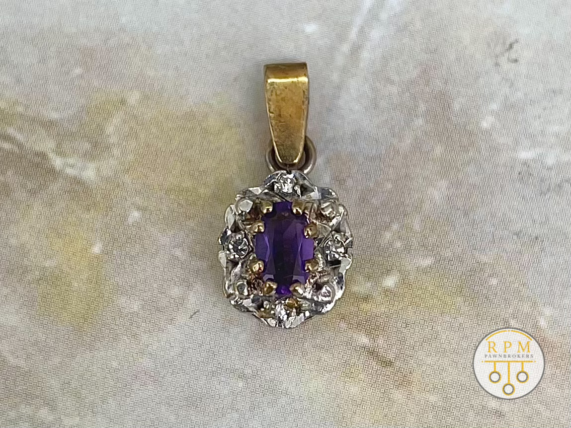 9ct Yellow Gold Amethyst and CZ Pendant