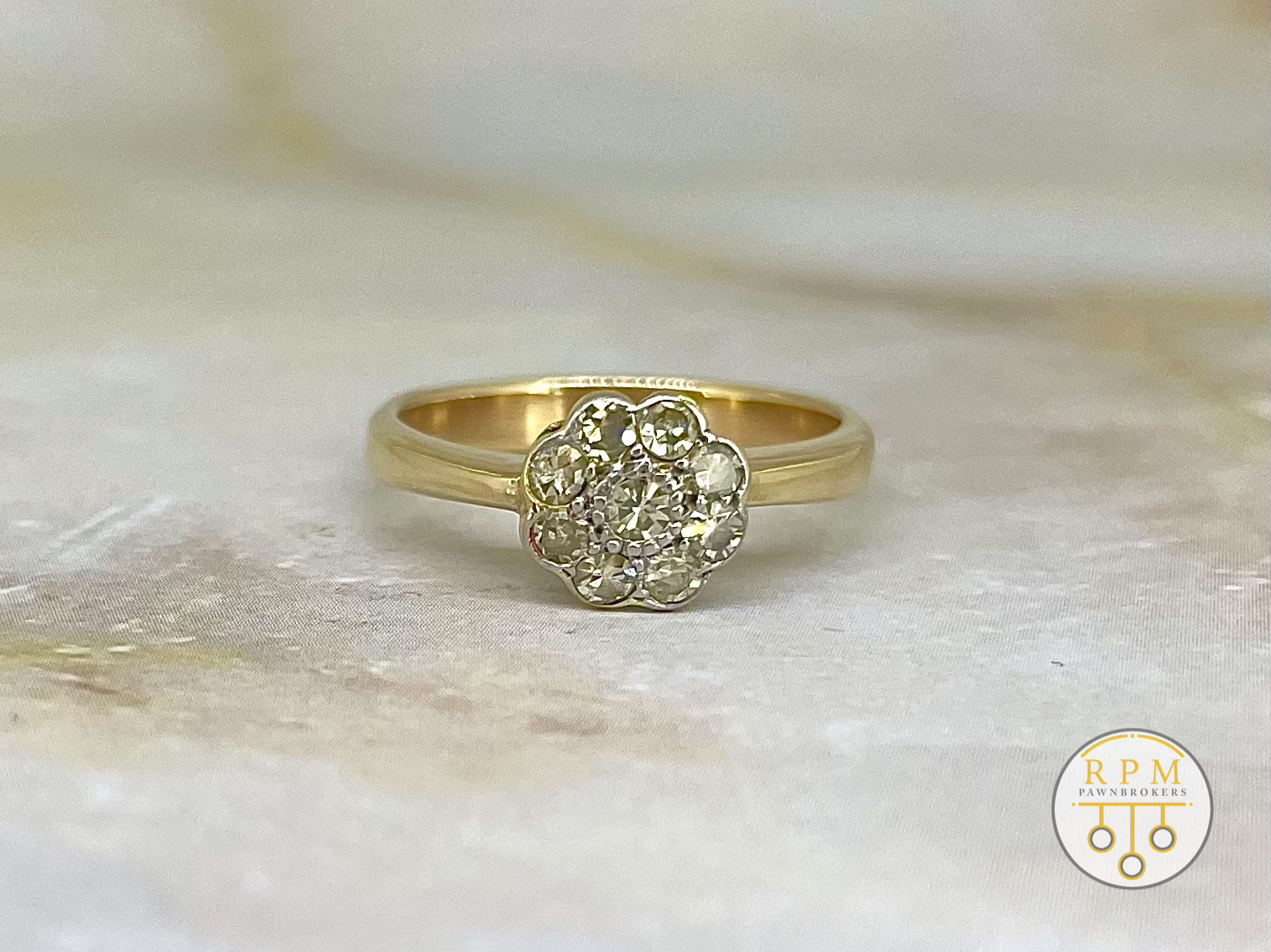 14ct Yellow Gold Diamond Flower Cluster Ring