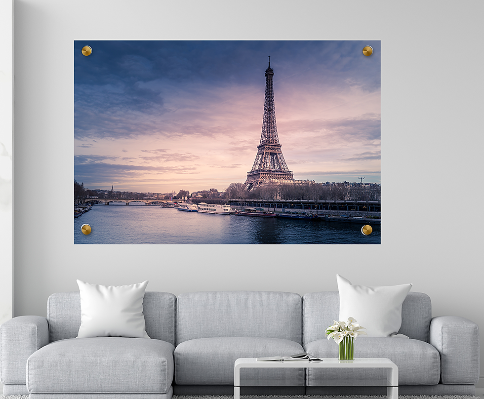 תמונת זכוכית אגם עם נוף של מגדל אייפל