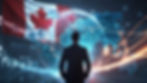 Silhouetted businessperson standing in front of a Canadian flag and digital globe, symbolizing Canada's global trade strategy and AI-powered export growth through TPTN.