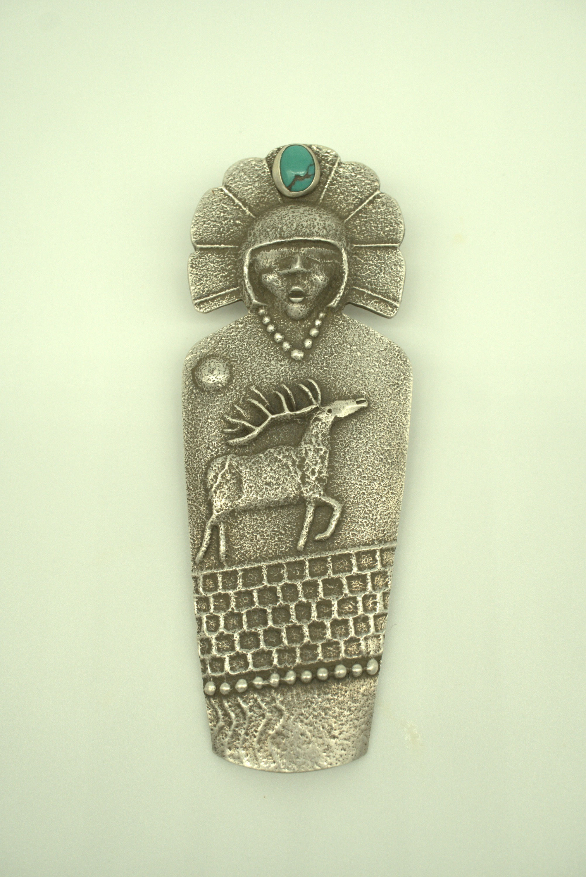 Tufa cast kewa elk pendant with turquoise