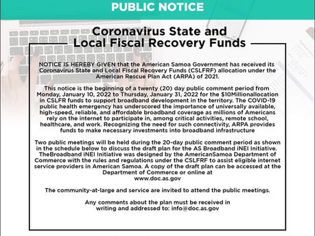 ASDOC Announces $10 Million ARPA Funds for AS Broadband iNEI Initiative