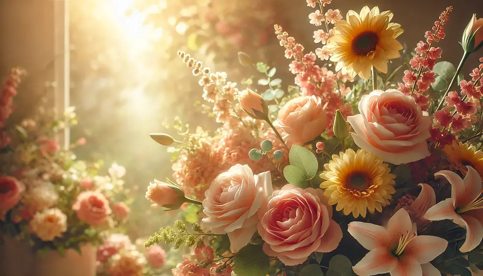 DALL·E 2025-01-09 14.45.36 - A warm, inviting image of a bouquet of vibrant flowers with s