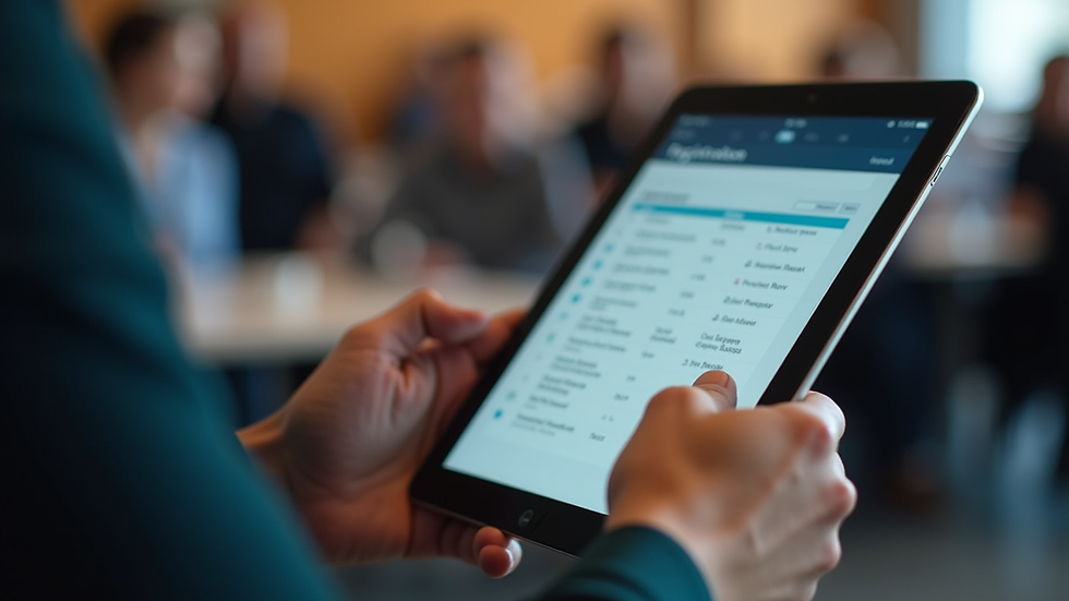 Close-up view of a person using a tablet to manage event registration