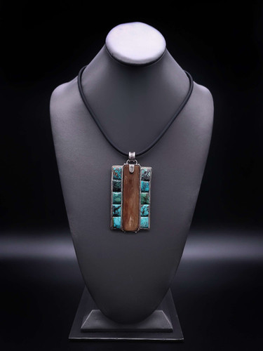 Turquoise Sterling Silver fossil pendant necklace