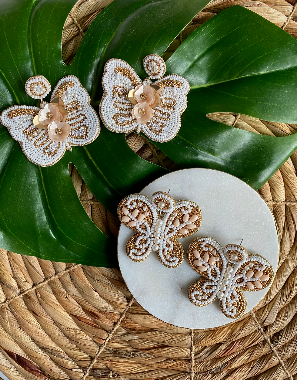 Thumbnail: White Butterfly Seed Bead Earrings