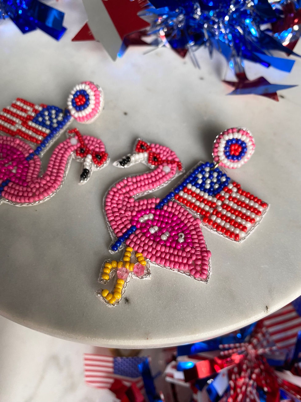 Thumbnail: American Flag Flamingo Seed Bead Earrings