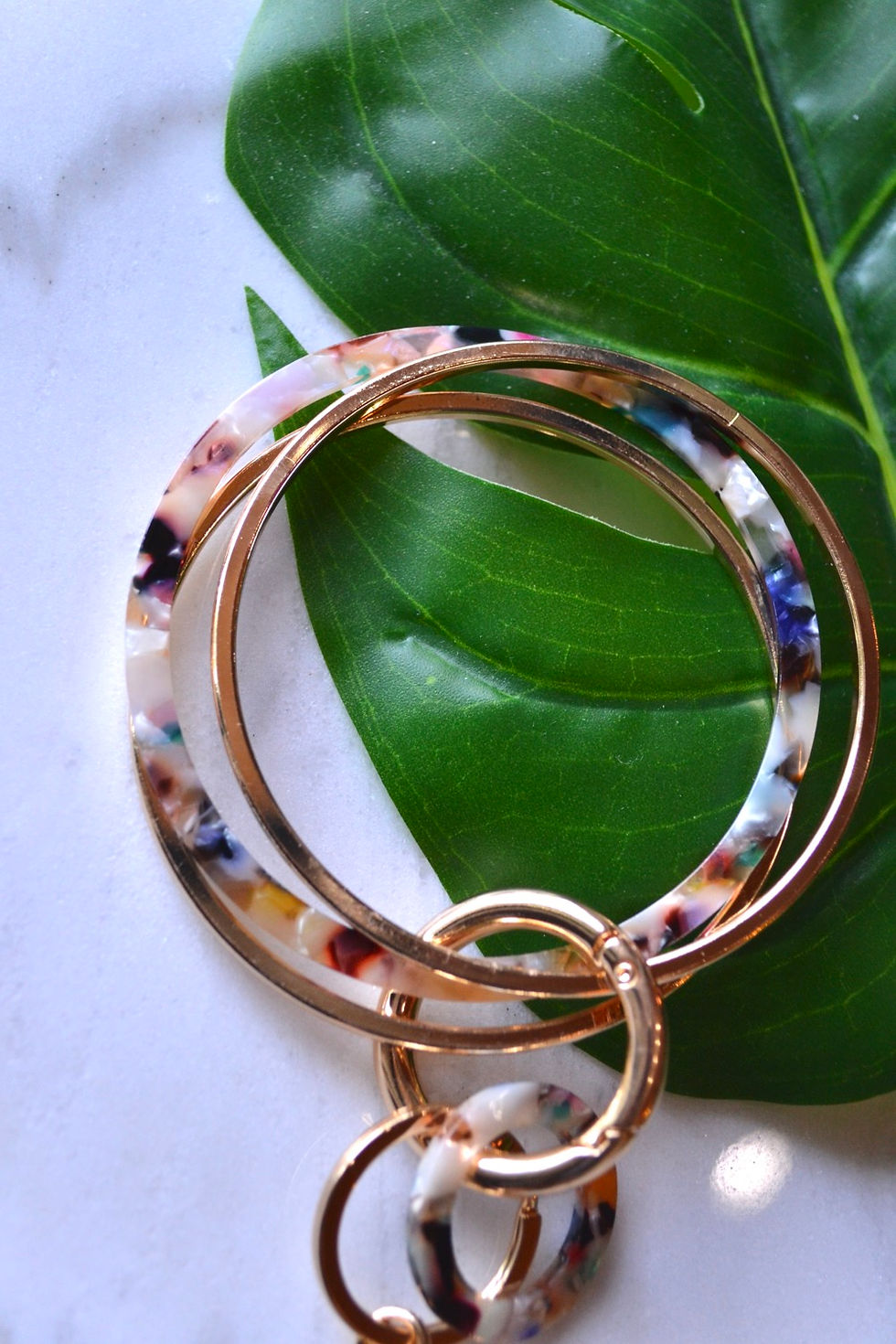 Thumbnail: Goldtone & Multi-Color Marbled Triple Bangle Keychain
