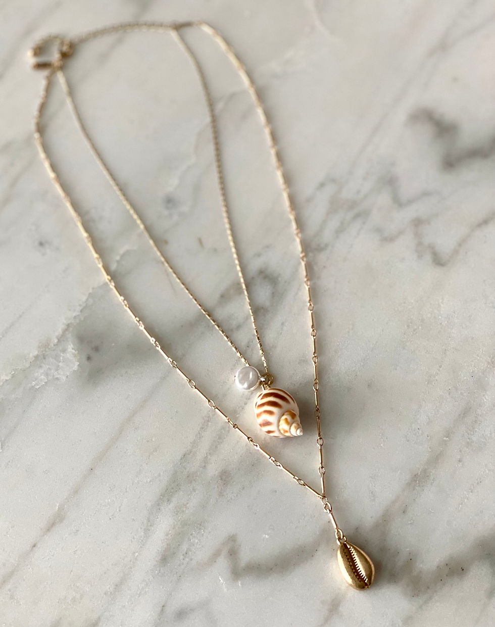 Thumbnail: Layered Gold Shell Necklace 