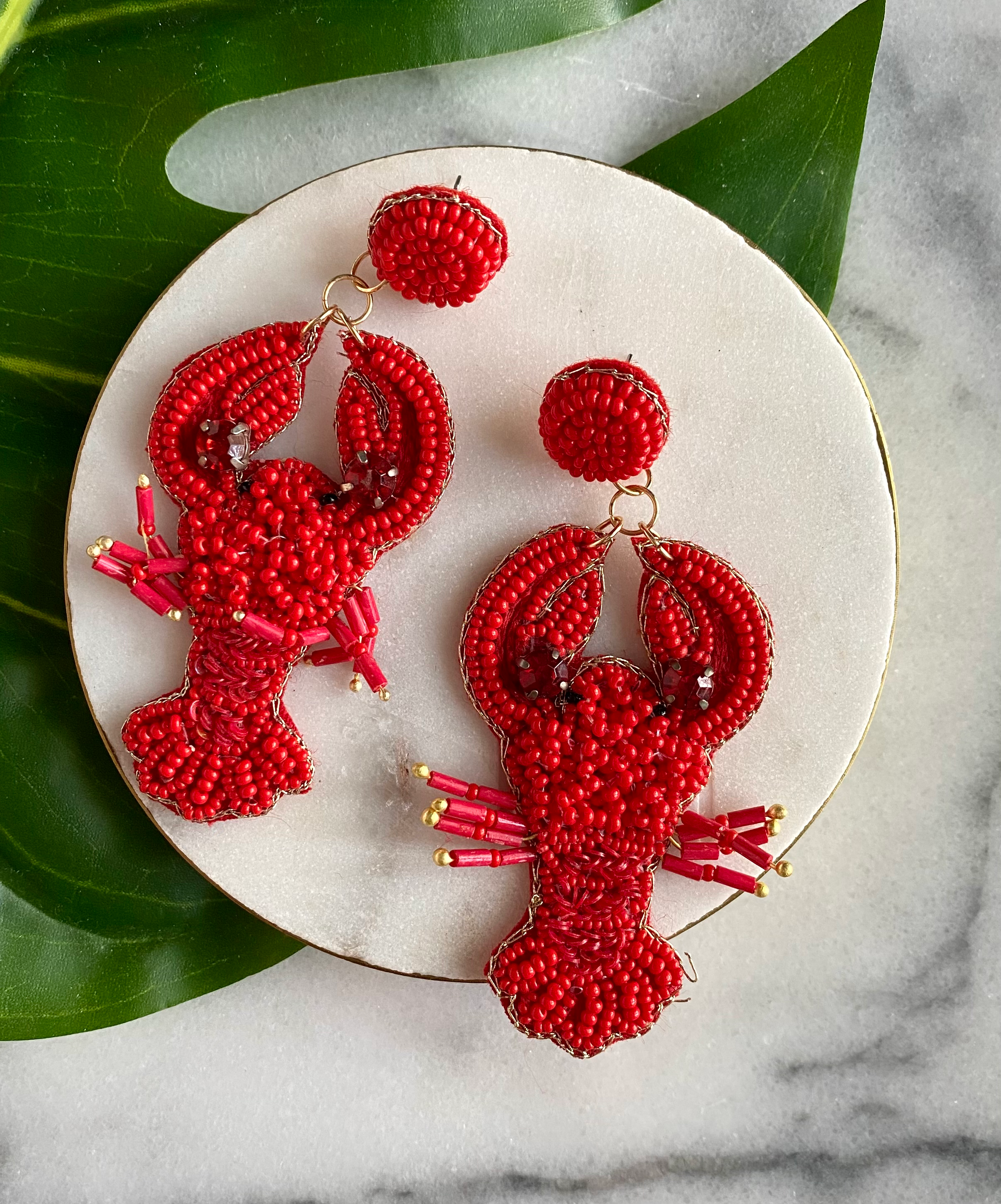 Red Lobster Seed Bead Earrings