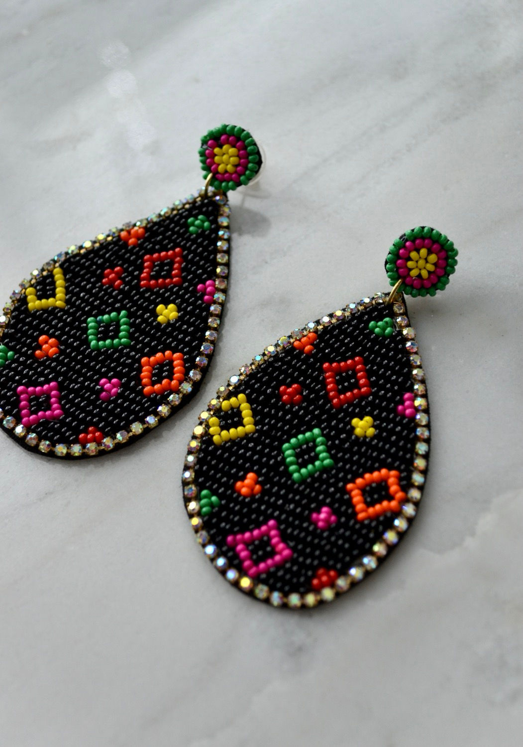 Designer Inspired Seed Bead Earrings in Black