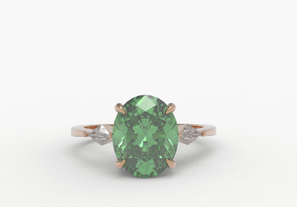 Thumbnail: 2.44 Carat, Vivid Green - Oval Cut Diamond with Kite Diamonds
