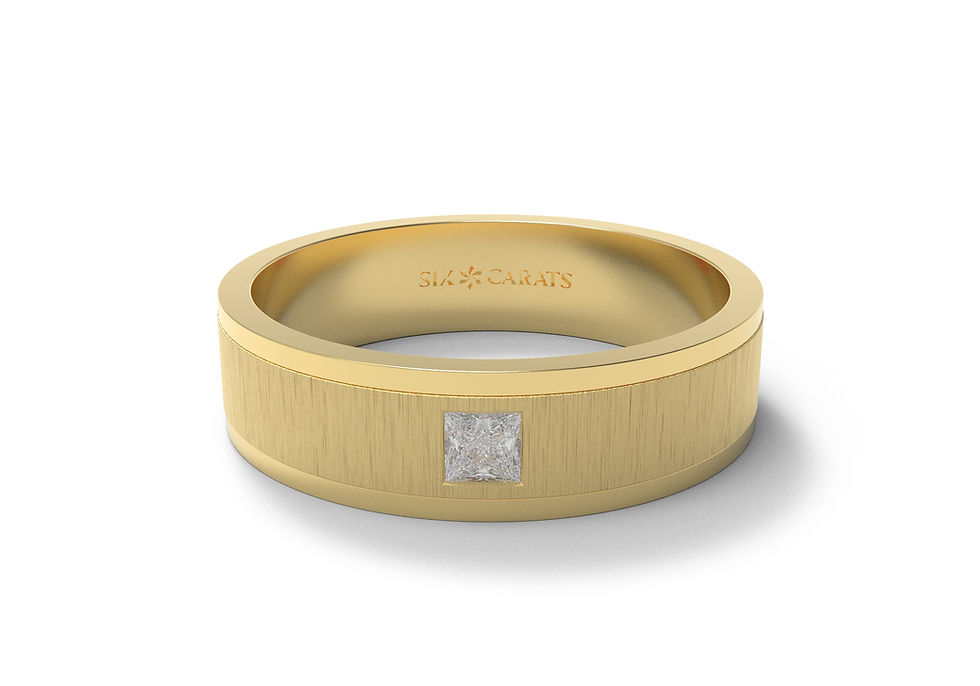 Thumbnail: Solitaire Princess Cut Diamond Brushed Wedding Band