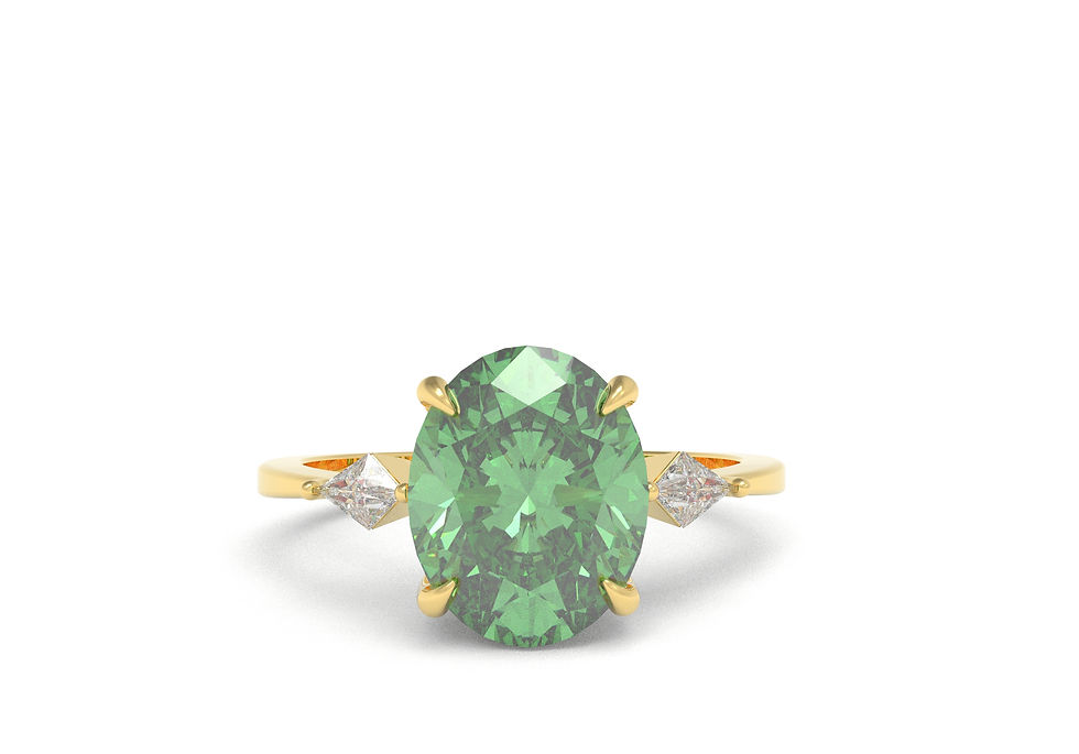 Thumbnail: 2.44 Carat, Vivid Green - Oval Cut Diamond with Kite Diamonds