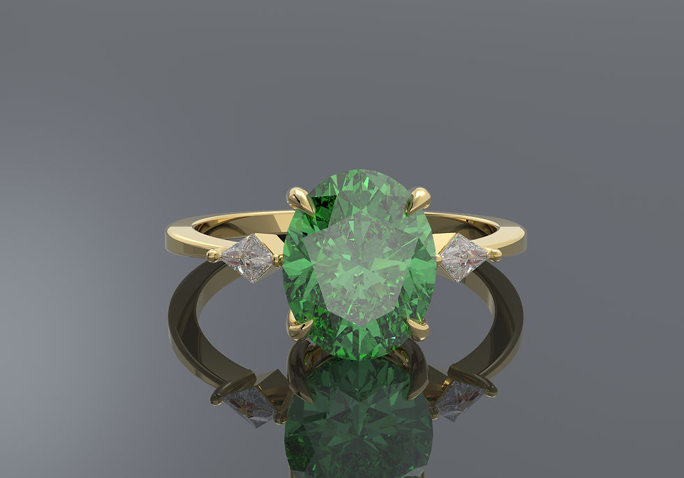 Thumbnail: 2.44 Carat, Vivid Green - Oval Cut Diamond with Kite Diamonds