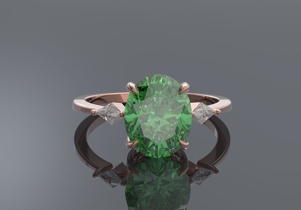 Thumbnail: 2.44 Carat, Vivid Green - Oval Cut Diamond with Kite Diamonds