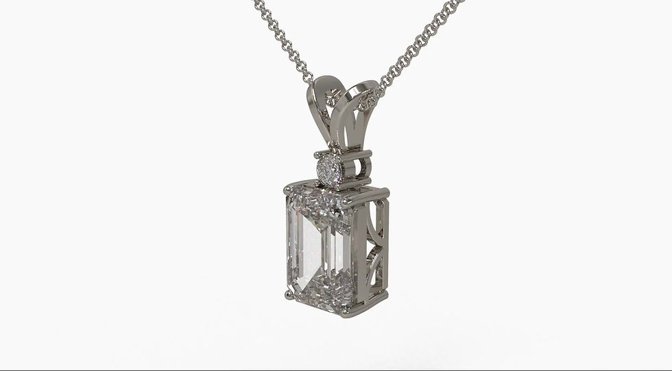 Thumbnail: Emerald Cut Diamond Pendant with Diamond Accent